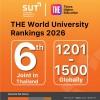 SUT ranks 6th among Thailand’s leading universities and Top 3 among technology-focused institutions in THE World University Rankings 2026