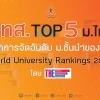 มทส. ติดท็อป 5 ม.ไทย จากการจัดอันดับ ม.ชั้นนำของโลก โดย THE